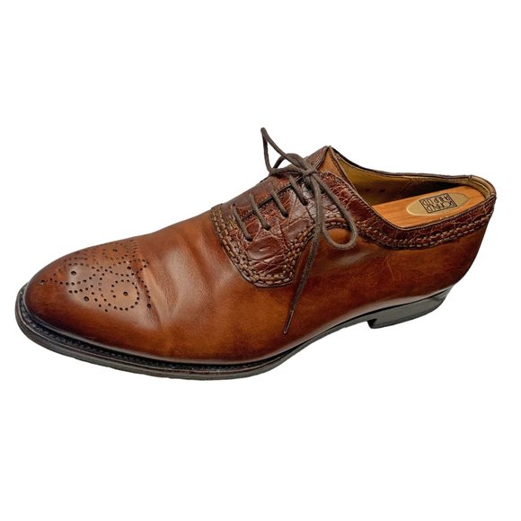 MAGNANNI Brown Calfskin & Crocodile‎ Medallion Toe Dress Brogues main image 5